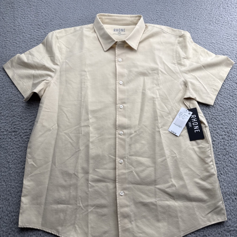 Rhone Brezza Shirt Men Large Beige NWT Stretch Linen Performance 102285-922-L